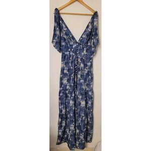 Luxxel Tiered Ruffle Maxi Dress L‎ Cottagecore Whimsical Lovecore Vangough Blue